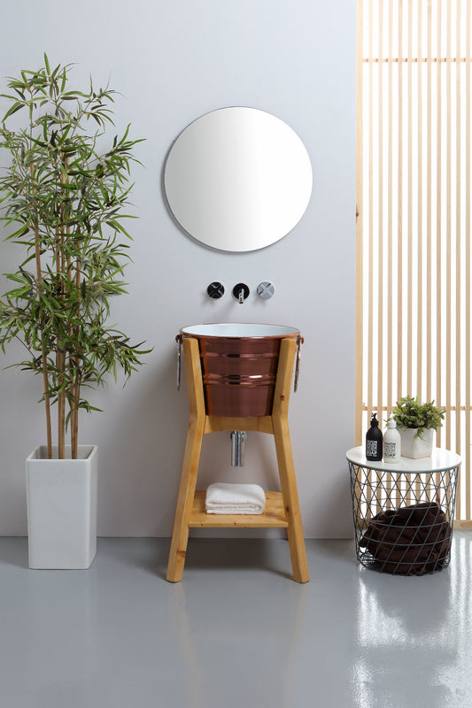 Kupferbecken-Zusammensetzung auf natürlicher Tannenstruktur