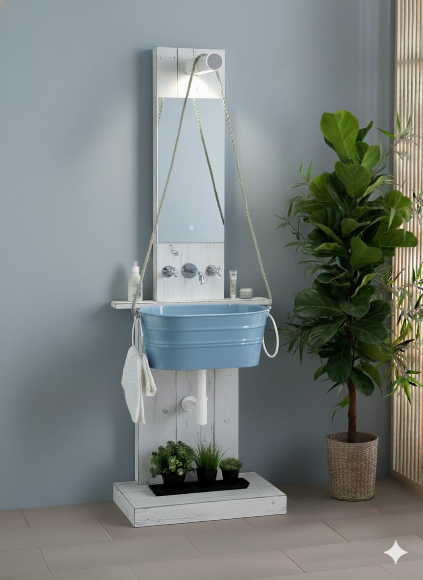 Struttura da terra in legno con specchio Pozzo Tinozza