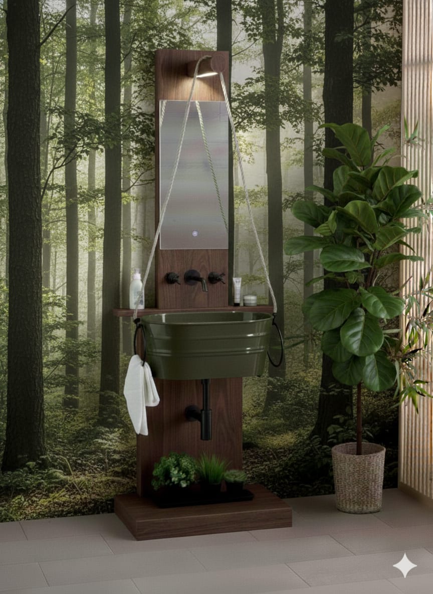 HOLZBODENSTRUKTUR MIT SPIEGEL POZZO TINOZZA