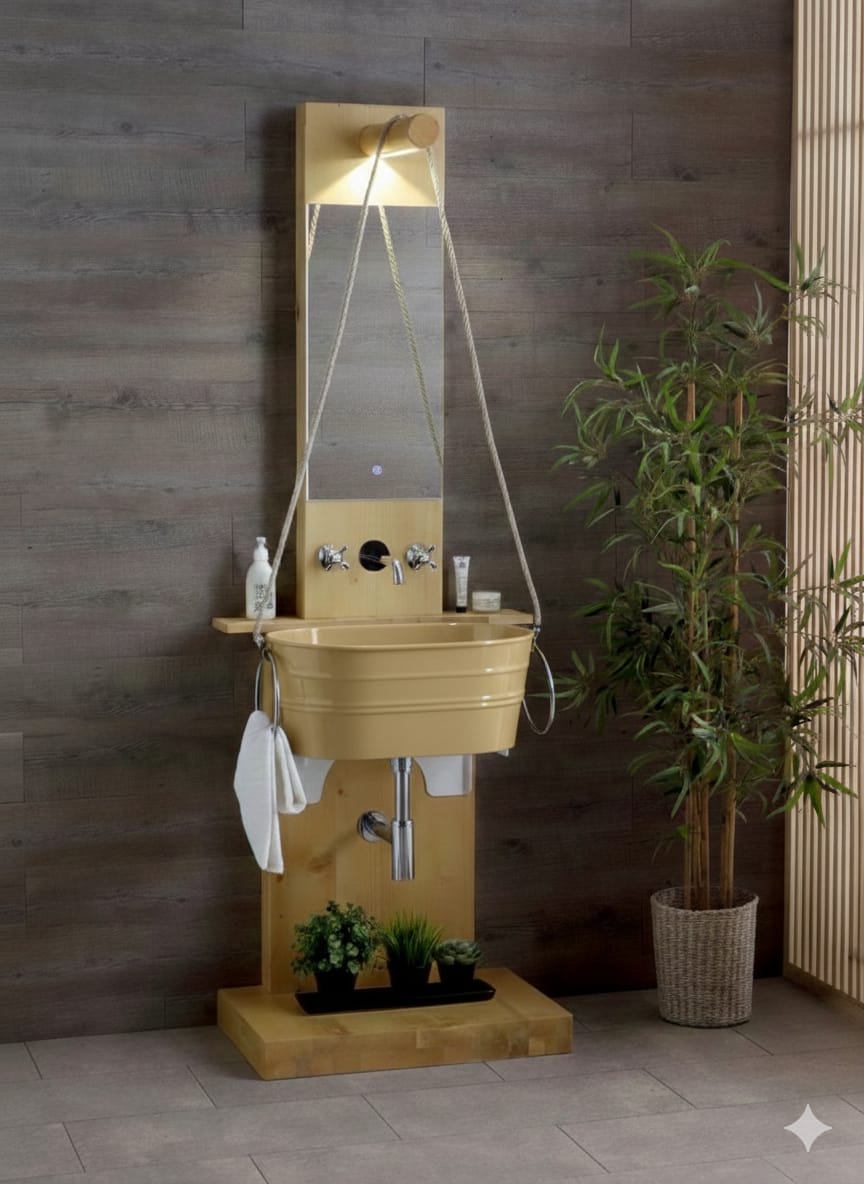 Struttura da terra in legno con specchio Pozzo Tinozza