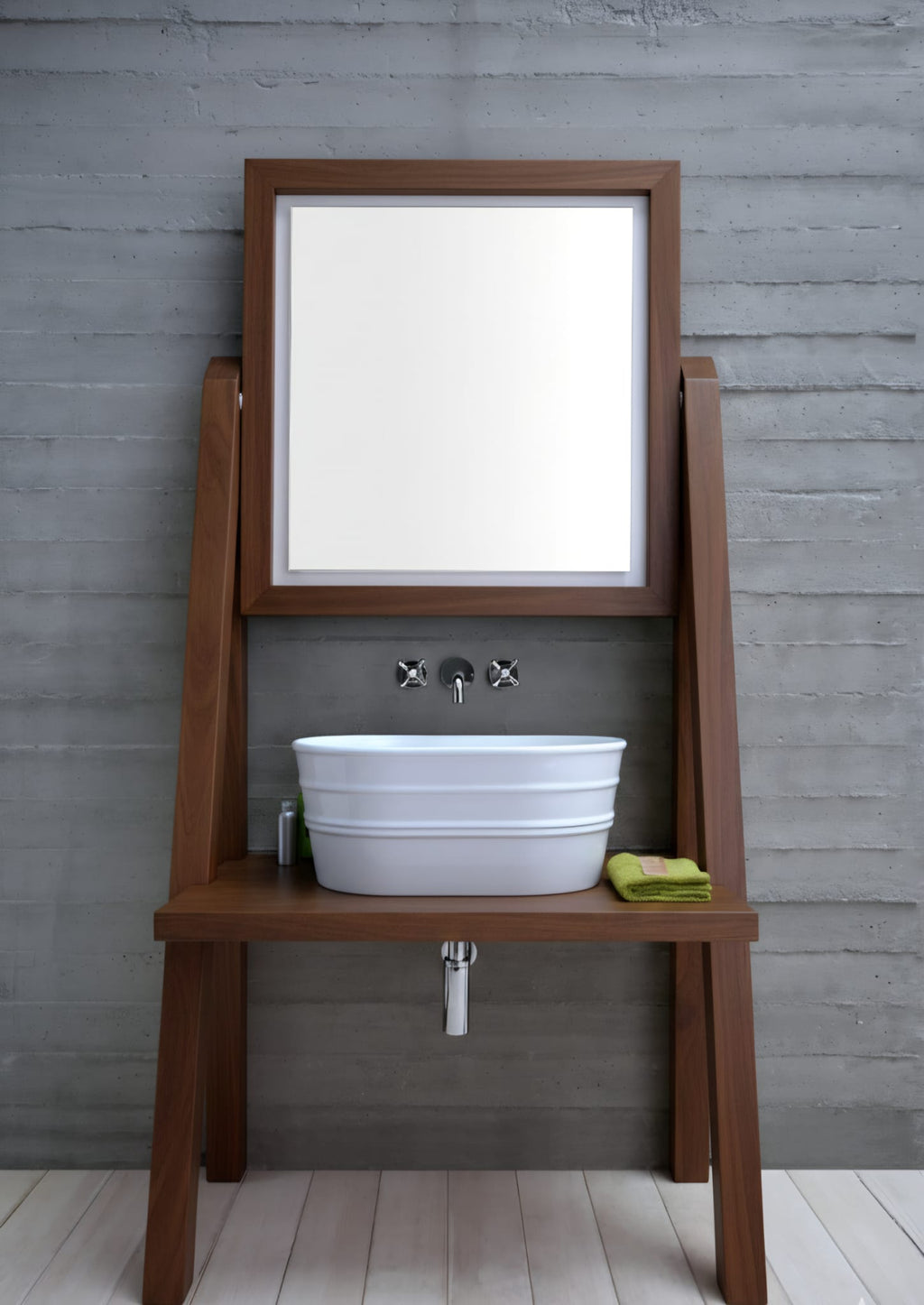 mobile bagno con specchio Camerino abete invecchiato con Tinozza Bianco