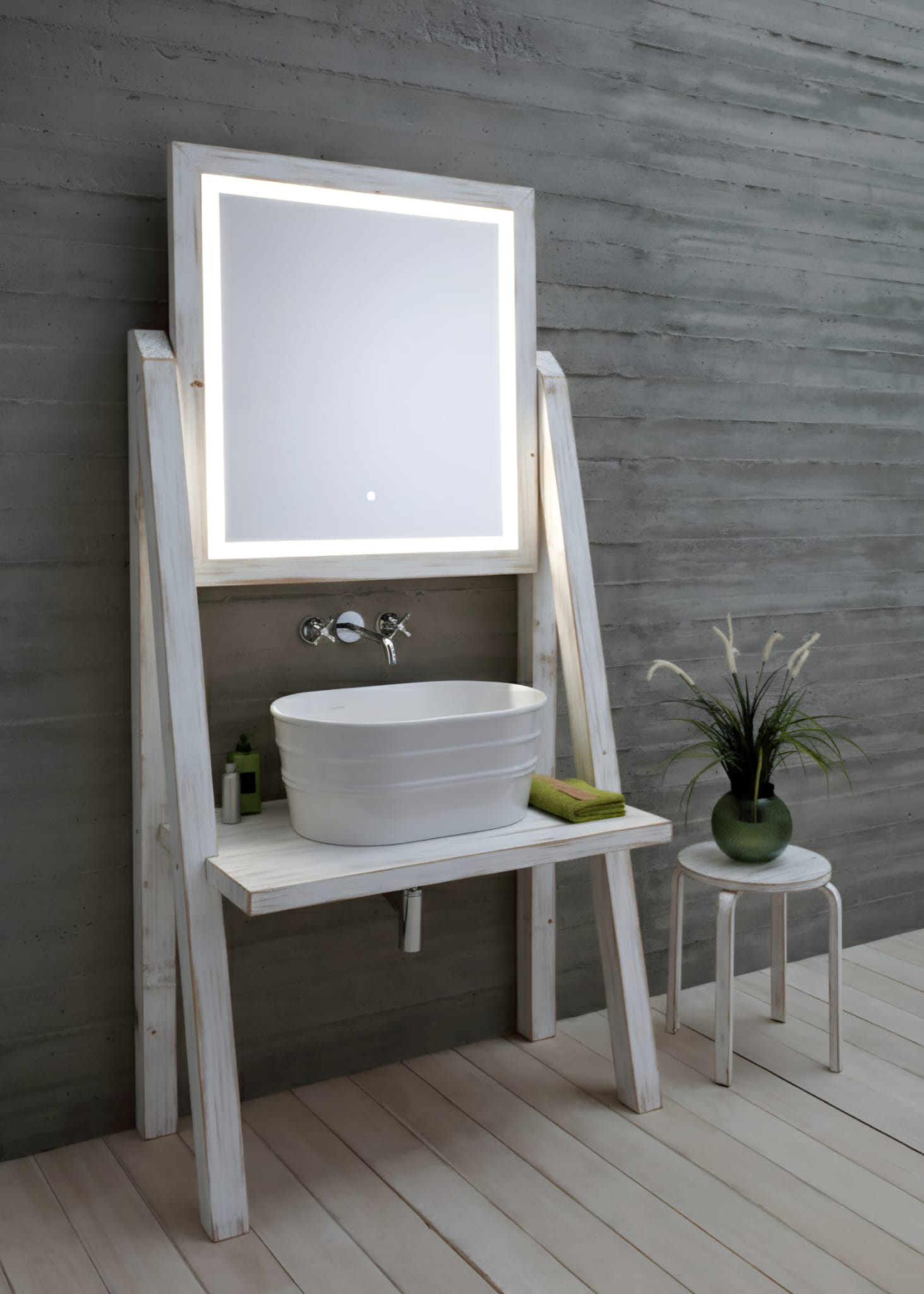 Mobile da terra in legno con specchio Camerino