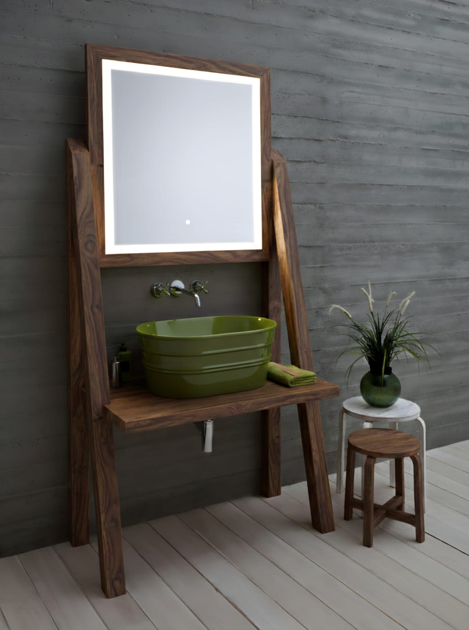 Mobile da terra in legno con specchio Camerino