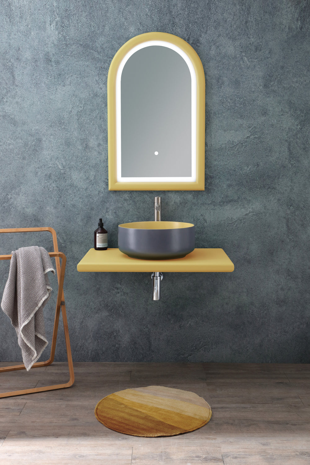 Composizione Bucchero Bis con mensola e specchiera giallo zinco