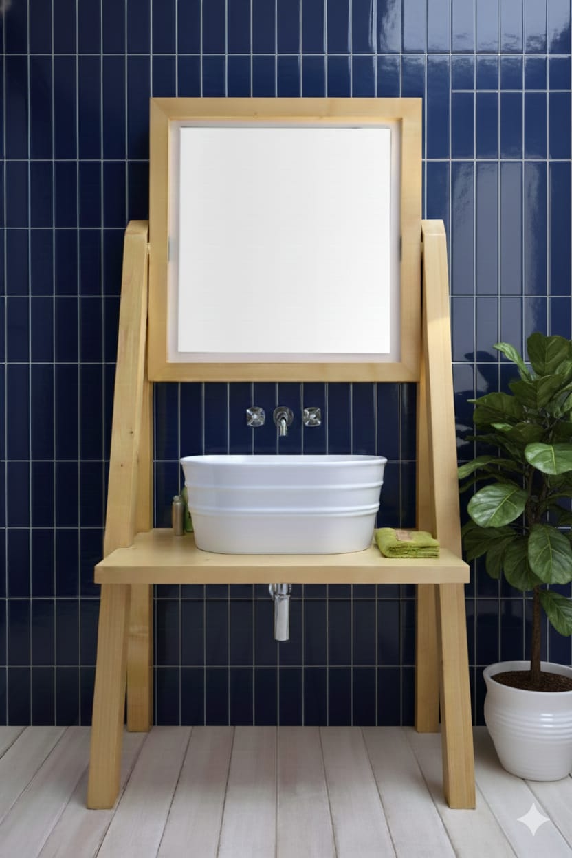 Mobile da terra in legno con specchio Camerino