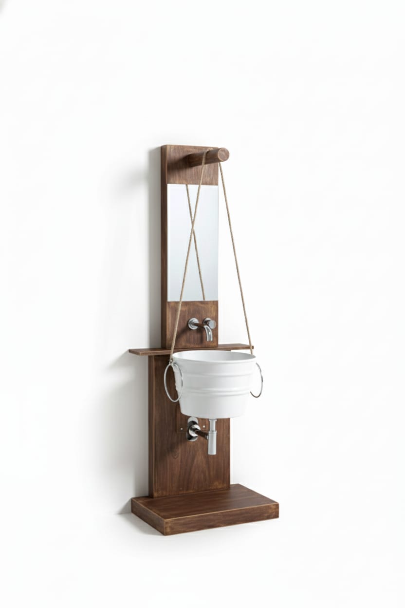 mobile portalavabo Pozzo abete invecchiato con lavabo Bacile bianco