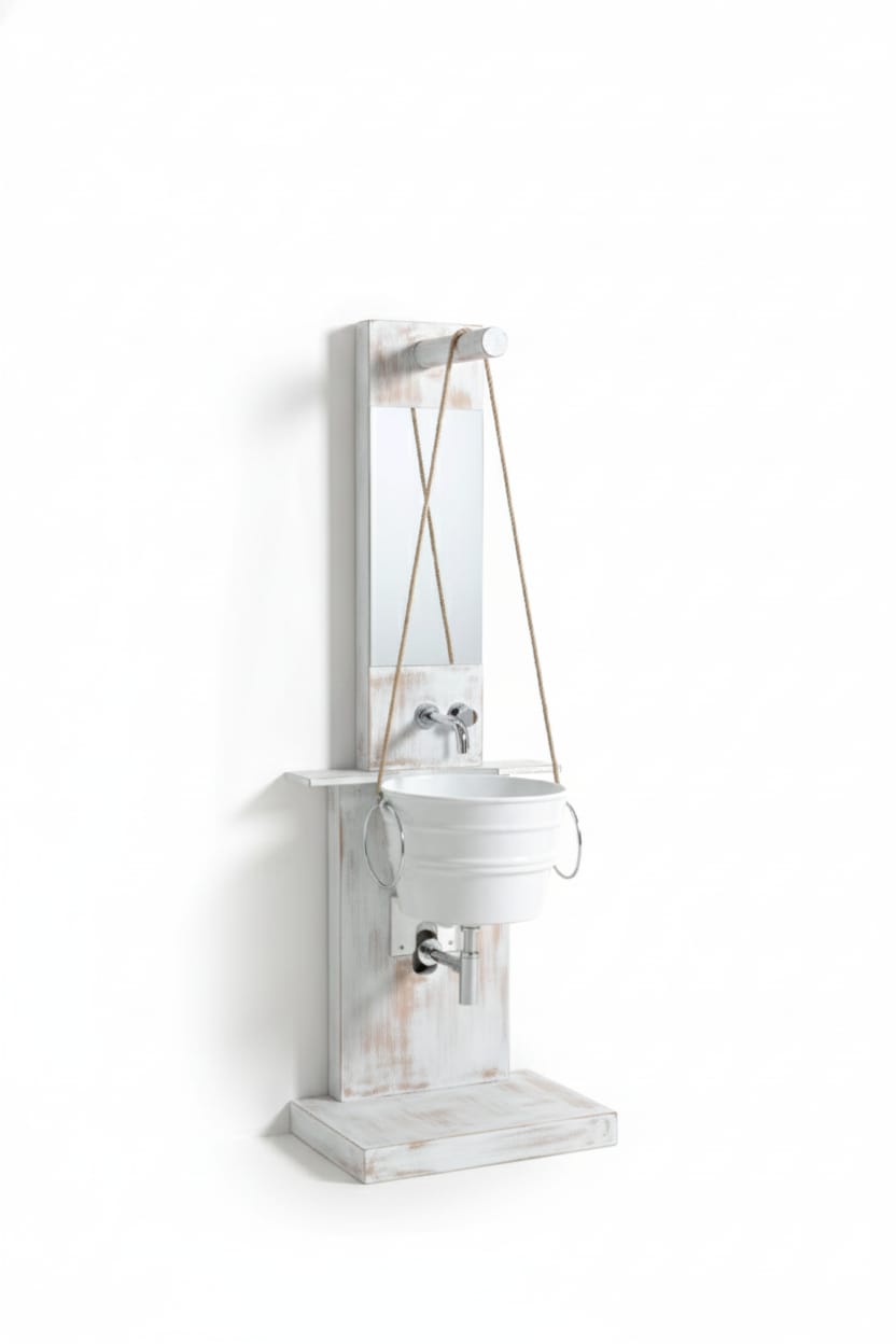 Struttura da terra in  legno con specchio Pozzo Bacile