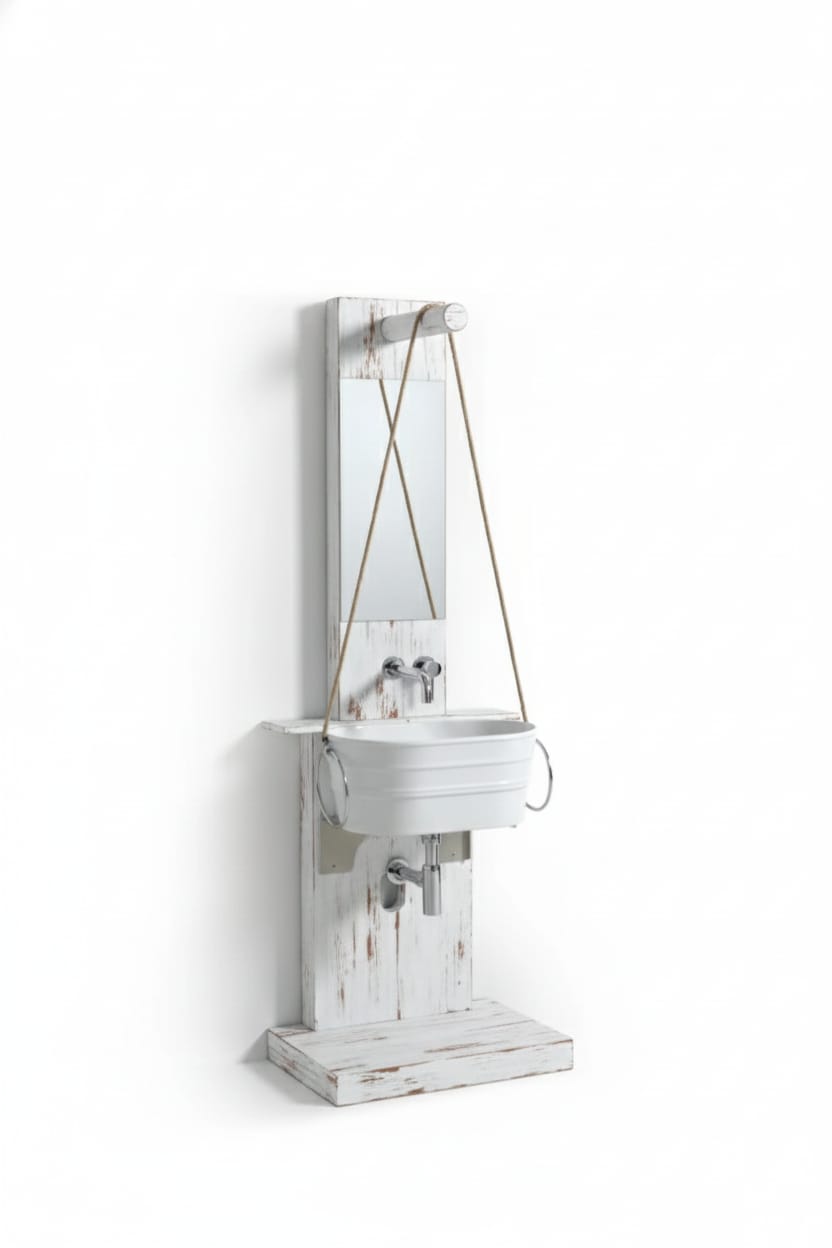 Struttura da terra in legno con specchio Pozzo Tinozza