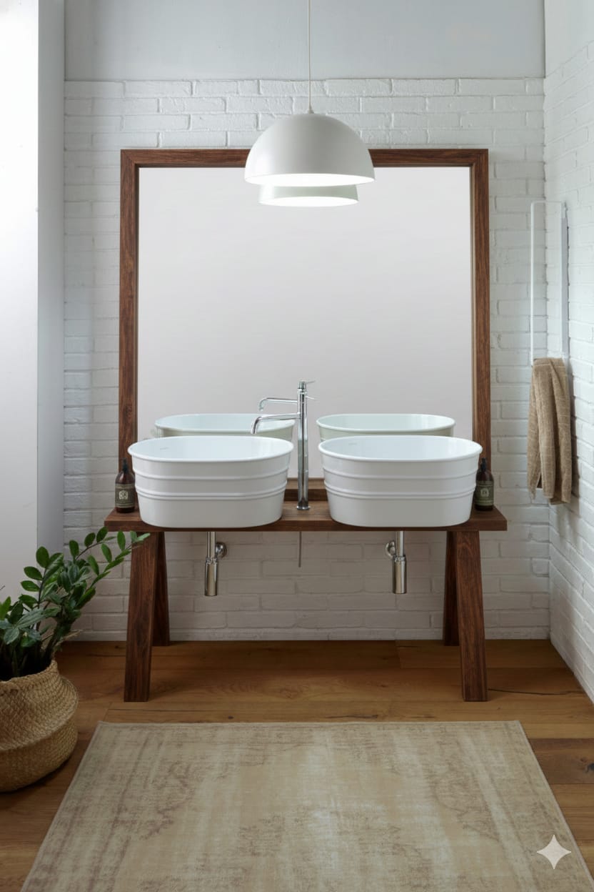 Mobile da terra in legno con specchio Tela Tinozza