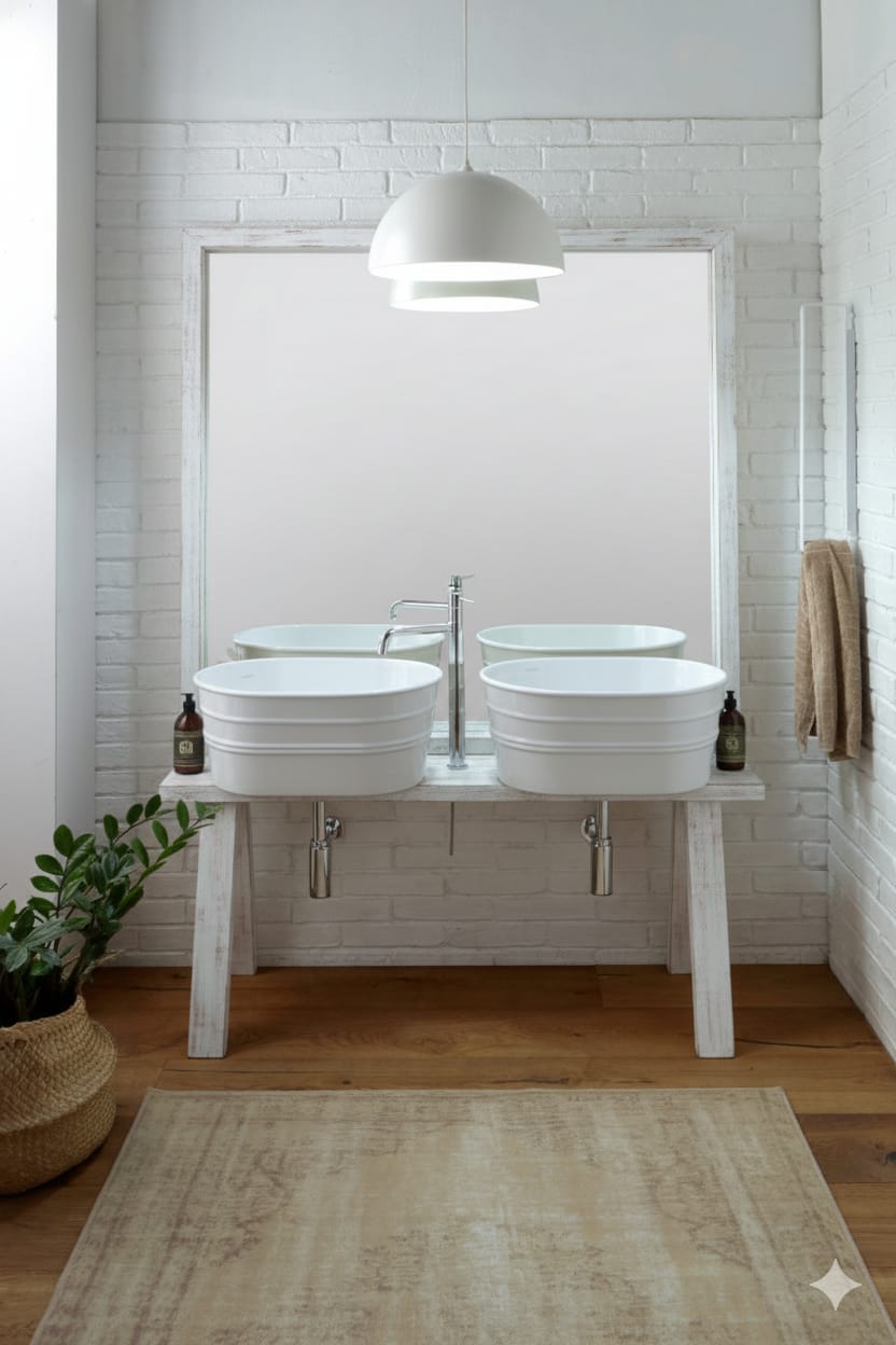 WOODEN FLOOR FURNITURE WITH MIRROR CANVAS TUB